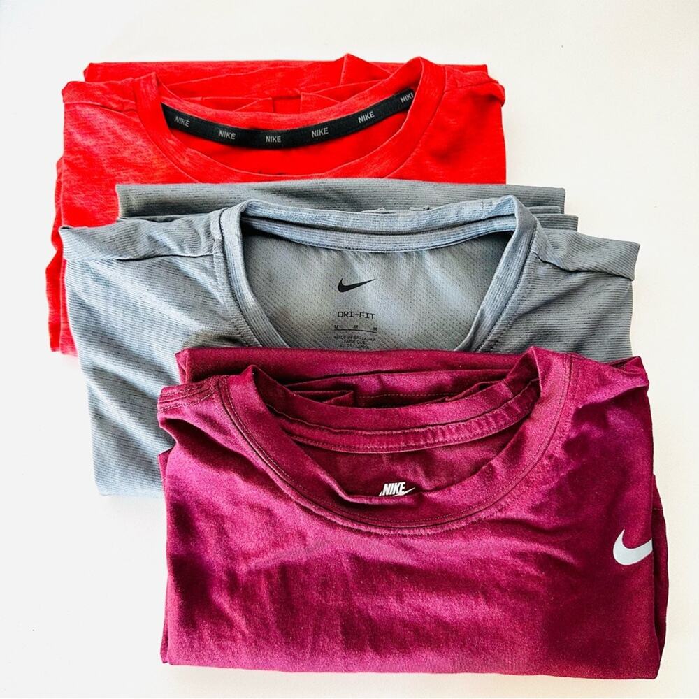 2 MENS NIKE Maroon Red Dri Fit Short Sleeve Tee T Shirt Top Gym Workout M L Set